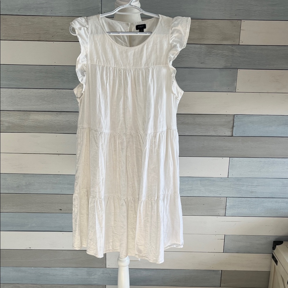J. Crew White Ruffle Sleeve Mini Dress